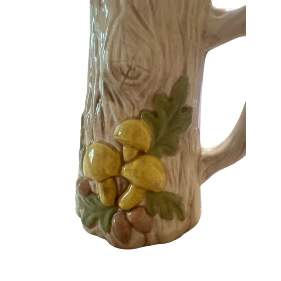 Vintage MCM Ceramic Tree Stump Trunk Pitcher Acorn Mushroom Design 7" tall 2 Cup - Picture 2 of 5